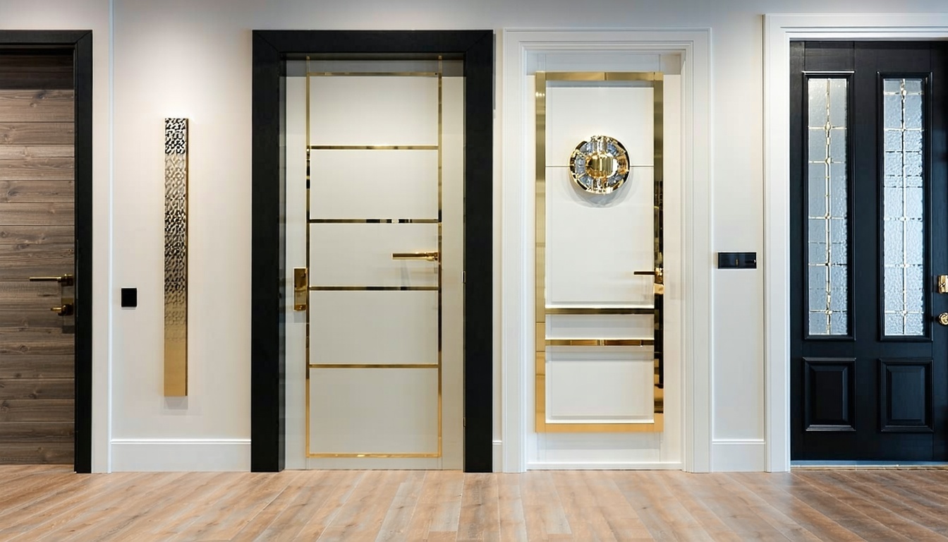 Modern and traditional door accessories displayed in showroom